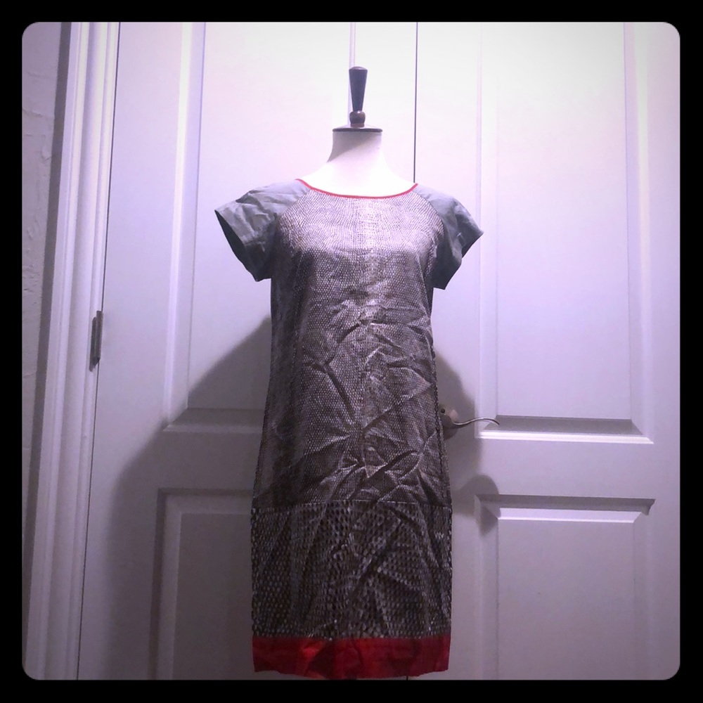 Kenneth Cole grey snake skin and red trim dress